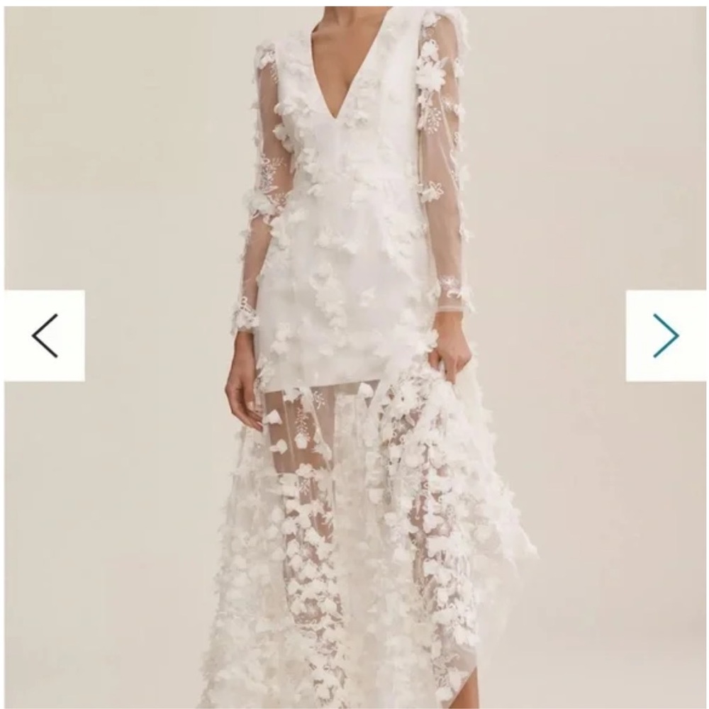 BHLDN White Sheer Floral Appliqué Maxi Dress Made In USA